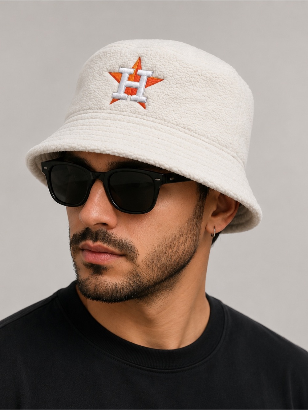 New Era Houston Astros Bucket Hat Sherpa Fleece Cream White Size Small MLB